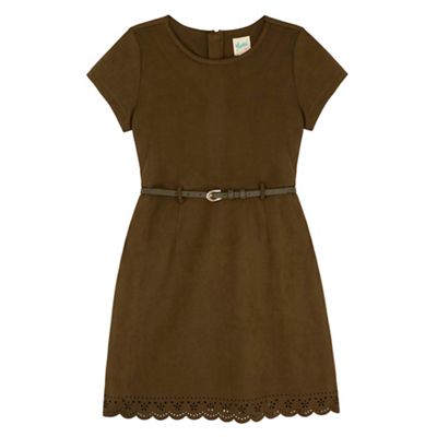 Yumi Girl Green A-Line Suedette Dress With Belt